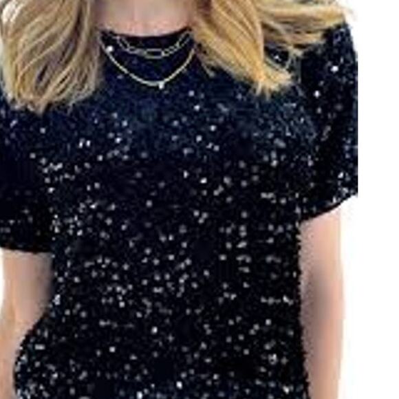STEVE MADDEN Cressa Sequin Top in Black BO405317 NEW NWT Large L - Picture 5 of 12